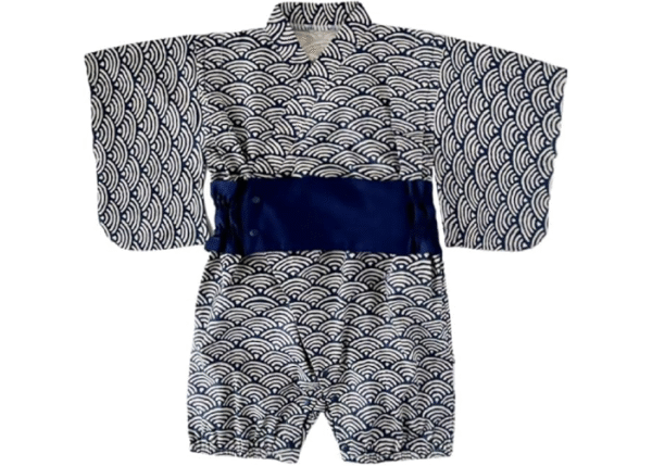 ウォンキン甚平 男の子 浴衣 ベビー服 半袖 ロンパース カバーオール 前開き 着物 和風 斜め編み上げ ベビー フォーマー お宮参り 誕生日 記念日 出産祝い - Image 2